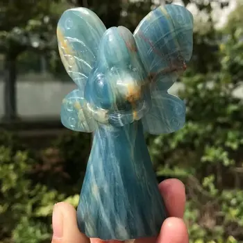 100mm Azul Natural Lex mão esculpida anjo de asas de Borboleta Estatueta de cristal Asas Escultura Artesanato Decoração