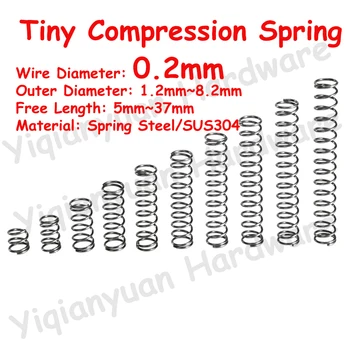 10Pcs Fio de Diâmetro de 0,2 mm SUS304 de Aço Inoxidável/Aço para molas Pequenas Molas de Compressão de Diâmetro Exterior de 1,2~8.2 mm de Comprimento 5~37mm