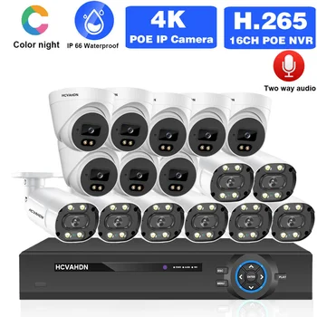 16CH 4 K POE NVR Câmera de Segurança do Sistema de Áudio em Dois sentidos IP Câmera de 8MP Cor da Noite CCTV Sistema de Vigilância de Vídeo Kit de H. 265 8CH