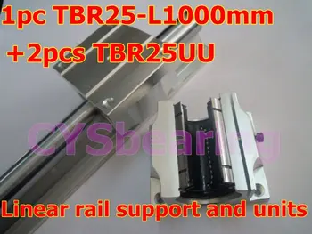 1pcs TBR25 -L 1000mm de rolamento linear trilhos de suporte de eixo + 2pcs TBR25UU linear apresentação de unidade de rolamento de bloco case para CNC XYZ tabela