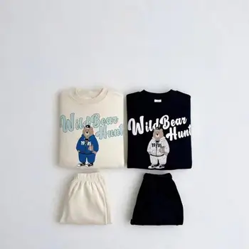 2023 Outono Novo Bebê Manga Longa Cartoon Casaco + Calças 2pcs Sportswear Terno Infantil Menino Urso de Roupas de Criança Roupas
