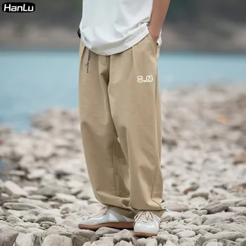 2023 Primavera/Verão Nova Grande Japonês Solta Bordado Casual Calças para os Homens da Alta Qualidade do Projeto de Perna Reta Calças