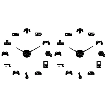 2X de Controlador de jogos de Vídeo Diy Gigante Relógio de Parede do Jogo Joysticks Adesivos Gamer Arte de Parede de Jogos de Vídeo, Sinais Preto