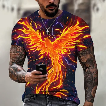 3d Phoenix Impressão Homens T-Shirt de Verão Casual Manga Curta Moda Tee Hip Hop T-Shirt dos Homens Mais o Tamanho de T-Shirt Retro Homens Vestuário