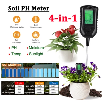 4 em 1 de PH de Digitas Medidor da Umidade do Solo Monitor de Temperatura de luz Solar Acidez Testador Alcalóide Ferramenta de Teste Para o cultivo de Plantas Agrícolas