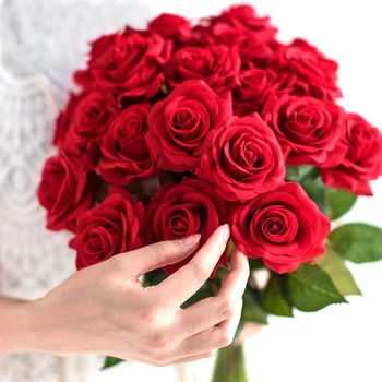 5/10Roses Flores Artificiais Rosa Flor Ramo Artificial de Rosas Vermelhas Falso Rosa para Casamento Decoração da Casa