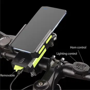 5 EM 1 Diodo emissor de Luz de Bicicleta Frontal USB Recarregável de Chifre de Telefone de Suporte 2000/4000mAH do Banco do Poder de bicicleta Lanterna Para Moto Luz