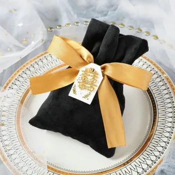 50pcs muito Personalizado Ramadã Feliz Eid ano Novo Natal Pano Favor Saco de Presentes Para a Festa de Casamento de Chocolate Pacote