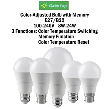 5PCS Cor do LED-ajustado do Bulbo E27 B22 AC110V/AC220V 8W-24W CCT,Função de Memória,Temp Cor Reset Luz para a Casa, escritório de Iluminação