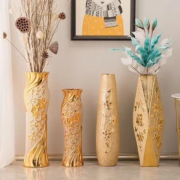 Andar alto Plantas Secas Vasos de Design Vintage de Luxo Interior do Quarto Andar vaso de Flores de Ouro Cerâmica Stand Vasos de Decoração OA50HP