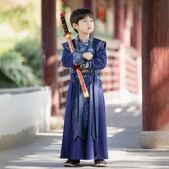 Antiga Meninos Trajes Tang Atender As Crianças Com Roupas Tradicionais Azul De Paetês Hanfu Roupas Infantis