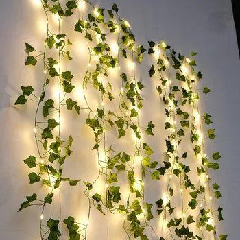 Artificial Videira Luzes de Fadas de Flores de Folha Verde Led Luzes de corda Alimentado por Bateria Guirlanda de Natal, Luzes de Capina Decoração de Casa