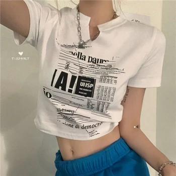 As Mulheres brancas T-Shirt com Decote em V Manga Curta T-Shirt Feminina 2023 Safra do Verão Top Femmes coreano Slim Y2k Tees Casual Streetwear