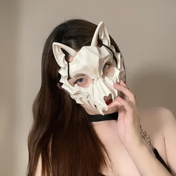 Assustador Lobisomem Máscara Meia Face Dentes Crânio De Festa Cosplay Máscara De Meia Máscara De Animal Esqueleto Máscara Do Traje De Halloween Prop