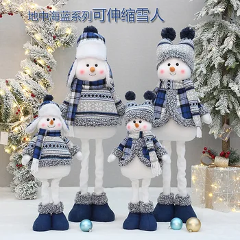 Atacado De Natal Novo Tecido Azul Retrátil Boneco De Neve Boneca Boneca Decorações De Enfeites De Natal Fontes De Decoração De Natal