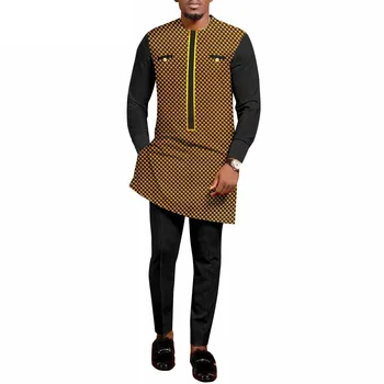 Bazin Riche Tradicional Africana Roupas para Homens Impressão de Camisas e Calças de 2 peças do Conjunto de Terno Formal para o Casamento, Festa à Noite Roupa