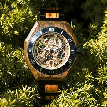 BOBO PÁSSARO Relógio Mecânico dos Homens de Madeira Automática do relógio de Pulso Luminoso Mãos de Moda de Topo Relógio Personalizado de Presente Caixa de Relógio Masculino