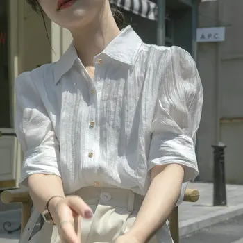 Branco, Camisa De Manga Feminina Design Sentimento Pequeno Temperamento Francês Passageiros Sênior Sentimento Blusa De Chiffon Com Mangas Curtas