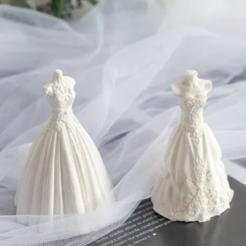 Branco Vestido de Noiva Projeto da Forma da Vela do Molde DIY Velas Fazendo Aniversário de Casamento, Decoração Presentes