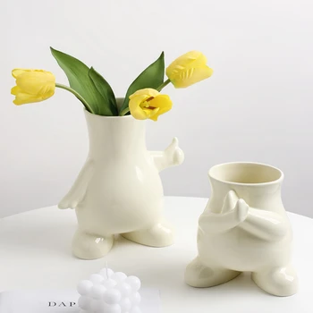 Cerâmica Pequeno Vaso de Flor para a Sala de Jantar Mesa Tulipa Flores Artificiais Decoração da Casa Modelo do Restaurante de Quarto de casa de família Simples