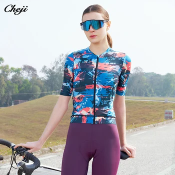 Cheji 2023 Nova Bicicleta de moletom feminina verão Short sleeve top de secagem Rápida, de Alta qualidade