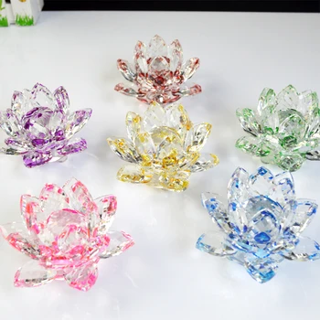 Cores de flor de Lótus de Cristal de Vidro da Flor de peso de papel Feng Shui Ornamento 60/80/100/120mm para a Casa, Festa de Casamento Lembrancinha Decoração