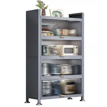Cozinha de armazenamento rack com porta de armário de chão multi-layermultifunctional armário de armazenamento forno de microondas armário de armazenamento