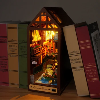 Criativo DIY Livro de Madeira Nook Prateleira Inserir em Miniatura Kits de Conto de Fadas Cidade Estante de Casa de Boneca a Casa Aparador Decoração Presentes Artesanais