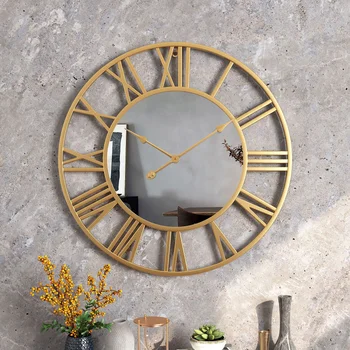Criativo Relógio de Parede de Metal com Espelho de Parede, Relógio de Design Moderno, de Ferro Redondo de Arte Tranquilo Espelho de Relógios de ponto para a Sala de Restaurante