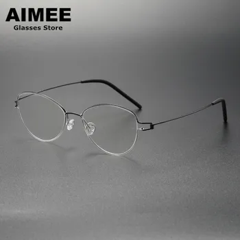 Dinamarca Marca de Titânio Óculos de Armação Homens Mulheres Oval, Redondo Miopia Óptico de Óculos sem parafusos Prescrição de Óculos com Armação de LENE
