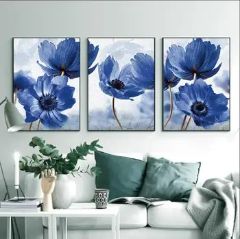 Estilo nórdico Belas Flores Azuis Cartazes de Decoração de Casa de Minimalismo Tela de Impressão de Parede a Imagem para a Sala de