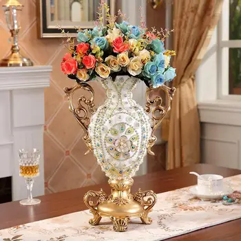 Europeu de Luxo Diamante Resina Vaso de Falsos Arranjo de Flores em Casa Mesa de Jantar de decoração Artesanato Armário de TV Enfeites Decoração
