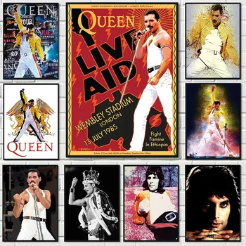 Freddie Mecury Retrato Concerto Live Aid, lenda do Rock Queen, Banda de Cartaz Tela de Pintura de Parede, Imagens de Arte de Decoração de Casa