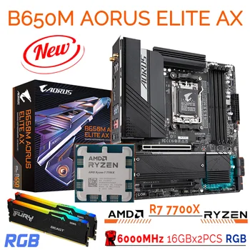 Gigabyte B650M AORUS ELITE AX EM5 placa-Mãe Combinação R7 7700X Ryzen Kit AMD B650 placa-mãe Terno Kingston DDR5 Memória 32GB RGB Novo