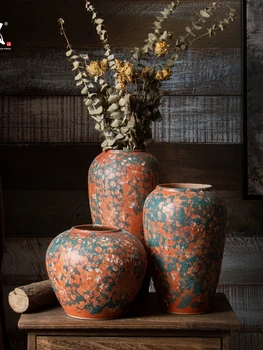Grés cerâmico de flores secas vaso vaso de flores vintage enfeites grande conjunto de peças de Jingdezhen Zen singular