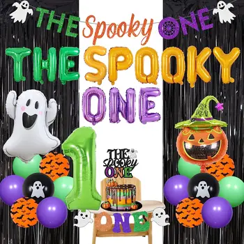 Halloween O Spooky Uma Festa de Aniversário, Decorações Menino 1º Aniversário Suprimentos pano de Fundo Cadeira Banner Espírito de Abóbora Balões