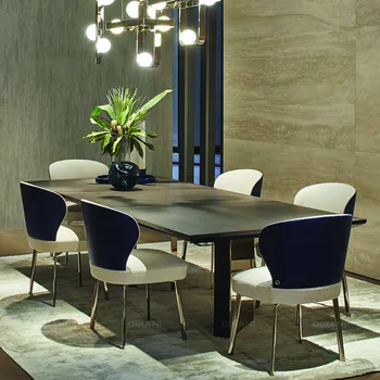 High-end contemporânea de aço inoxidável de madeira de jantar mesa de jantar mesa da sala de conjuntos de luxo moderno italiano conjuntos de sala de jantar