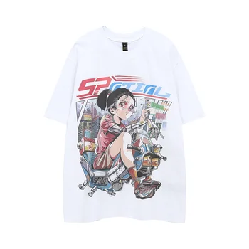 Hip Hop e Streetwear Harajuku da Menina dos desenhos animados de Impressão Homens T-shirt Mens Casual T-Shirt de Manga Curta O Pescoço 100% Algodão de grandes dimensões TShirt