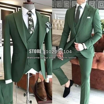 Homem Verde De Moda Ternos Slim Fit 3 Peças Formais Belo Casamento Smoking+Colete+Calça De Fumar Negócios Blazer Office Desgaste