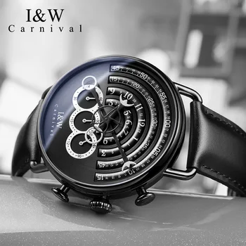 IW Exclusivo Design de Moda Quartzo Relógio Homens de Couro Impermeável Mens Casual Masculino Relógios de Pulso de Aço Preto Caso Reloj Hombre