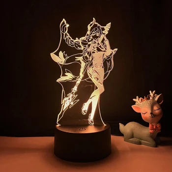 Jogo quente Genshin Impacto 3D da Noite do Diodo emissor de Luz Para a Criança Anime Figura Shenhe Quarto por do Sol em Acrílico Lâmpada Decoração Crianças Ilusão de Presente