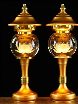 Led Cristal Colorido do Lotus-Lâmpada do Buda, Oferecendo Salão de Buda Guanyin Frente Changming Família arquitetura plugável ou Bateria Figurinhas