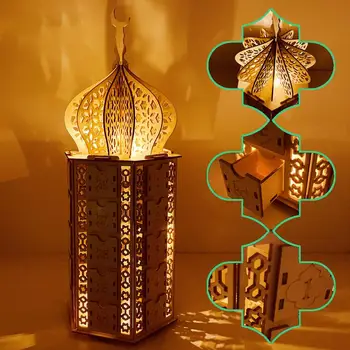 Madeira Ramadã Calendário do Advento Eid DIY de Madeira de Contagem regressiva, Calendário de Gabinete Lua, Estrelas, Luzes Com Gavetas Muçulmano do Ramadã de Decoração para uma Festa