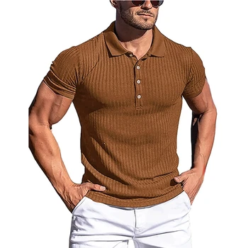 Moda Stand Colar de Mens Camisas 2020 Verão de Novo os Homens Sólido Faixa de Fitness Elasticidade de Manga Curta Polo Camisas para Homens