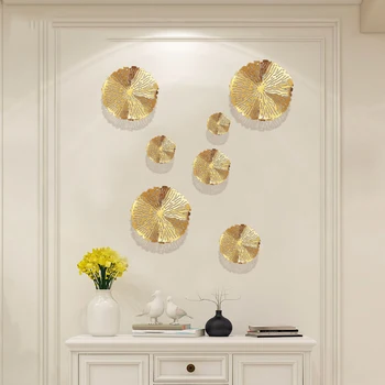 Moderno Ferro Forjado Ouro Oco da Folha de Lotus Decoração de Parede Pingente para Casa, Sala Mural de Artesanato Hotel 3D Adesivo de Parede Decoração