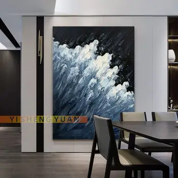 Mão Abstrato Desenhado Seascape Pinturas Em Acrílico Sea Wave Spray Sobre Tela, Arte De Parede Do Poster Para A Sala De Decoração De Casa De Suspensão Mural