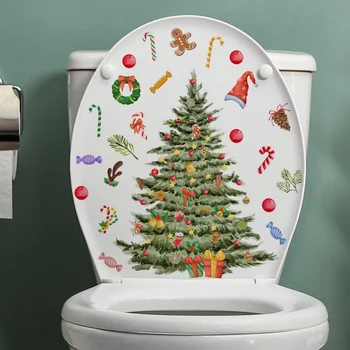 Natal Casa De Banho De Assento De Banheiro Capa De Decalques De Vinil Wc Tampa Festa De Natal Decoração