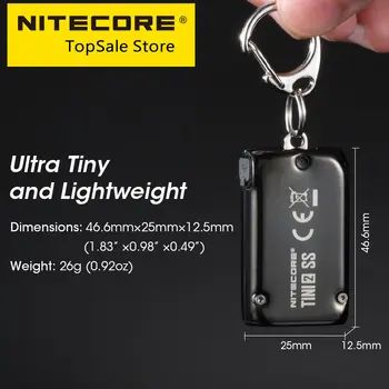 NITECORE TINI2 SS Mini Keychain EDC Inteligente Lanterna USB Tipo-C Recarregável 500 Lumens, DIODO emissor de Luz da Tecla,com 280mAh Bateria