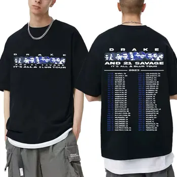 O Rapper Drake 21 Savage Imprimir T-Shirt É Tudo Um Borrão Tour 2023 IAAB Concerto Gráfico T-Shirt Homens Mulheres Hip Hop 100% Algodão Tees