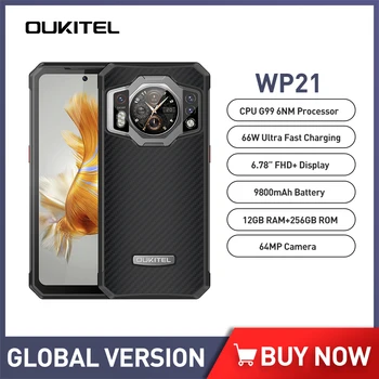 Oukitel WP21 Robusto Celular 12GB+256 GB de Visão Noturna Helio G99 Telefone Móvel 64MP Câmara 9800mAh bateria 66W 120Hz Smartphone